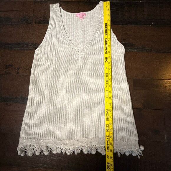 Lilly Pulitzer Jaya Sleeveless Pom Pom Fringe Cotton V Neck Knit sweater Top Siz - Picture 9 of 9